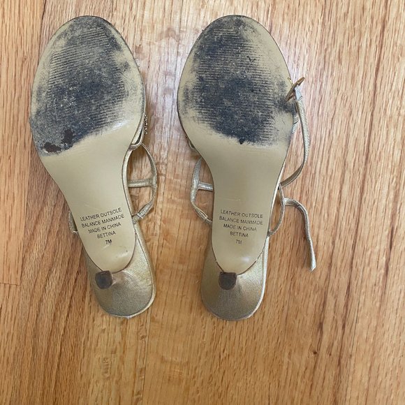 Gold Stiletto Sandals with Rhinestone Detail - Picture 3 of 3